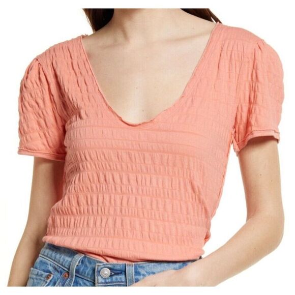 We The Free OB1434146 Women's Sz XL Burnt Coral Sugar Cube V-Neck T-Shirt - Picture 6 of 8